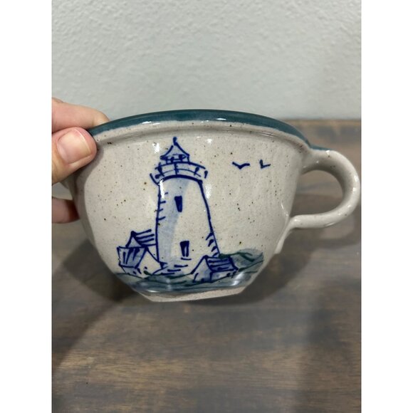 Great Bay Pottery Soup Mug Made in USA 6" Nautical Lighthouse - Picture 1 of 7